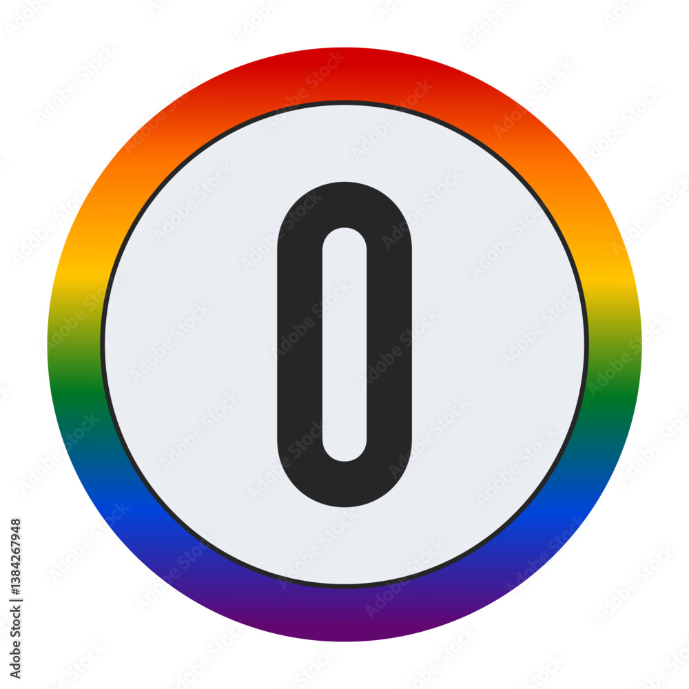 Bold Black Number 0 Inside a White Circle with a Vibrant Rainbow Gradient Border Representing LGBTQ Pride and Inclusivity Bold Black Number 0 Inside a White Circle with a Vibrant Rainbow Gradient Border Representing LGBTQ Pride and Inclusivity