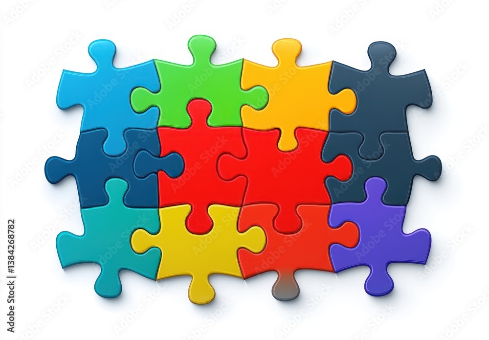 Fototapeta premium Colorful Jigsaw Puzzle Pieces in White Background for Business Teamwork and Strategy Concept