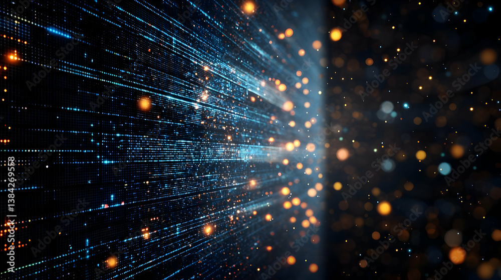 Obraz premium Abstract Digital Tunnel With Glowing Lines And Data Matrix