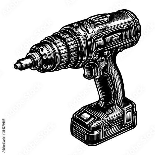 drill equipment sketch engraving black and white outline. Scratch board imitation.  illustrated in vintage line art style on a white background.
