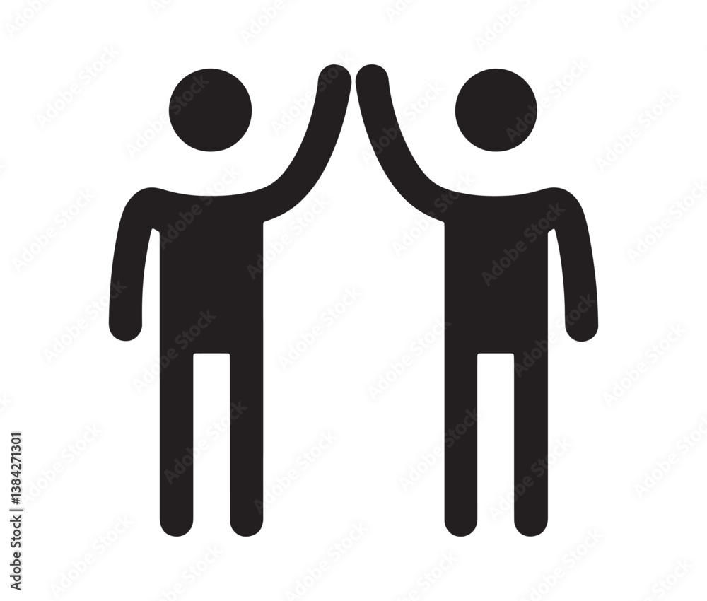 High Five Stick Figure Icon – Symbol of Friendship and Teamwork. Simple Black Silhouette of Two People Giving a High Five High Five Stick Figure Icon – Symbol of Friendship and Teamwork. Simple Black Silhouette of Two People Giving a High Five