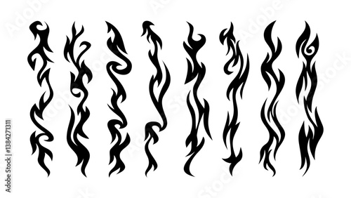 Fire flame vector illustration. Flame decal. Tribal fire vinyl stickers for transportation. tribal fire symbol design. Burning element with curves for vehicles. y2k gothic flame stickers.