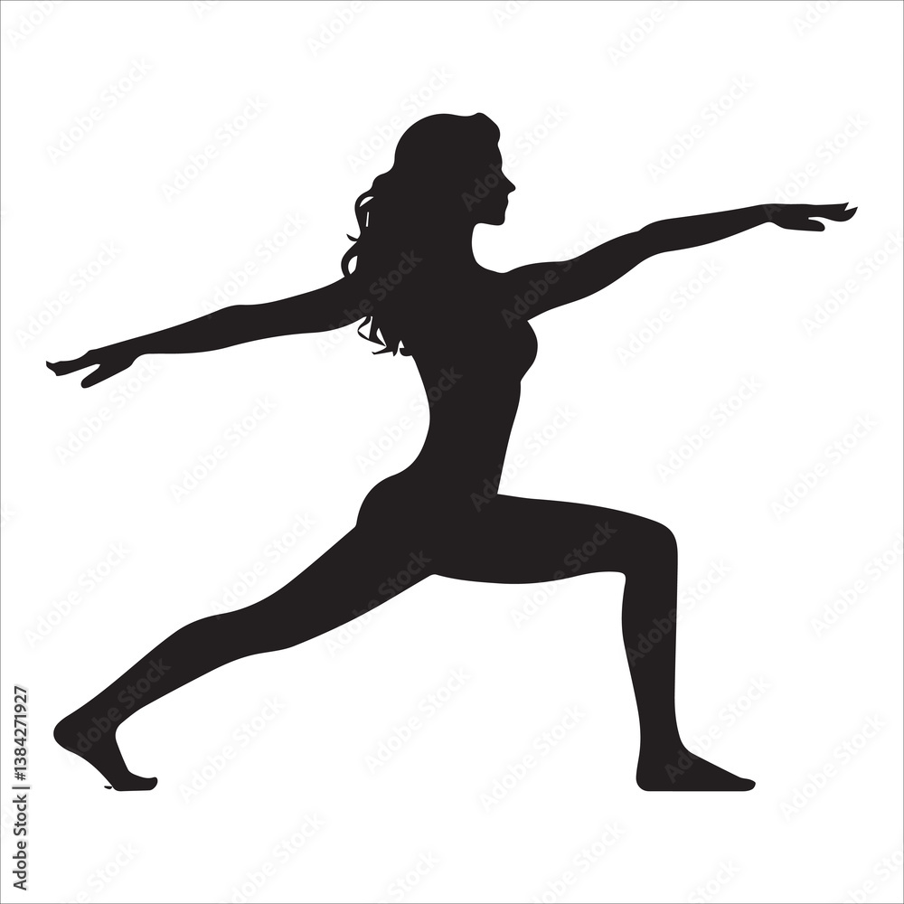 Balanced Warrior Pose Silhouette Yoga Fitness Illustration Balanced Warrior Pose Silhouette Yoga Fitness Illustration