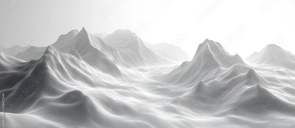 Obraz premium Minimalistic Abstract Geometric Landscape Wireframe Mountains Futuristic Illustration