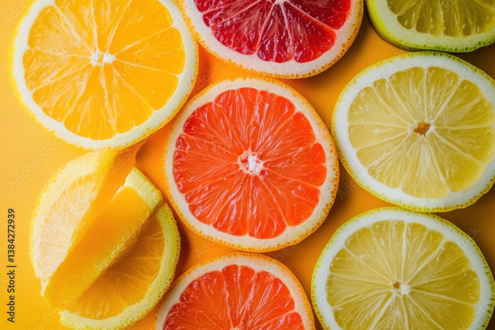 Fruit slices in triadic color scheme with space for text Fruit slices in triadic color scheme with space for text