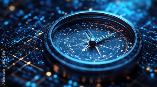 compass on blue world ma,stock photo