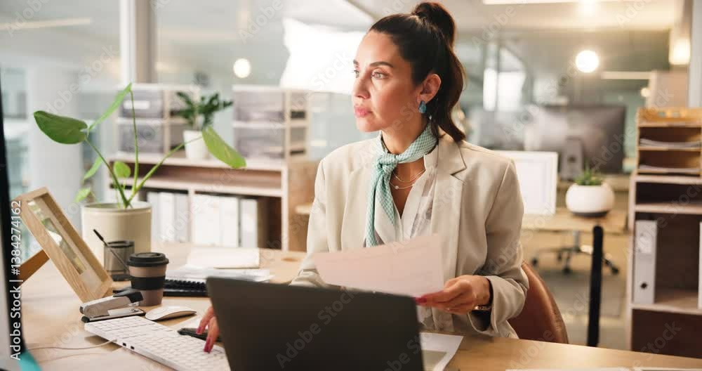 Accounting report, thinking and woman on laptop for bookkeeping, research or documents. Finance policy, solution or accountant on computer for audit paperwork review, growth ideas or business tax Accounting report, thinking and woman on laptop for bookkeeping, research or documents. Finance policy, solution or accountant on computer for audit paperwork review, growth ideas or business tax