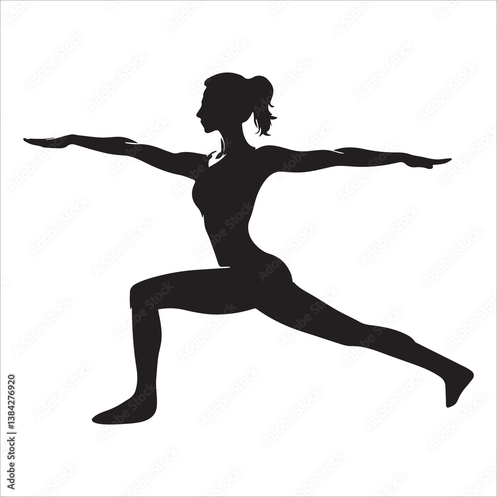 Fototapeta premium Silhouette of a Woman in Tree Yoga Pose with Hands Joined Above Head on a Minimal White Background