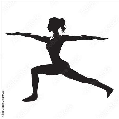 Silhouette of a Woman in Tree Yoga Pose with Hands Joined Above Head on a Minimal White Background