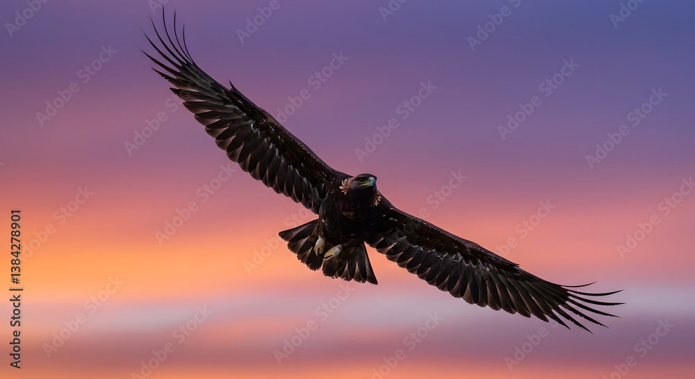 Naklejka premium Eagle Flying at Sunset