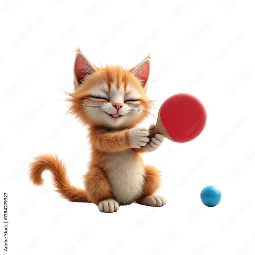 Fototapeta premium Cute cat playing with a ping pong ball