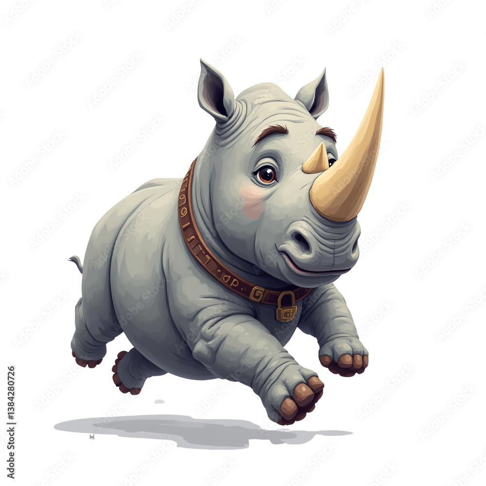 Obraz premium Cartoon rhinoceros running joyfully