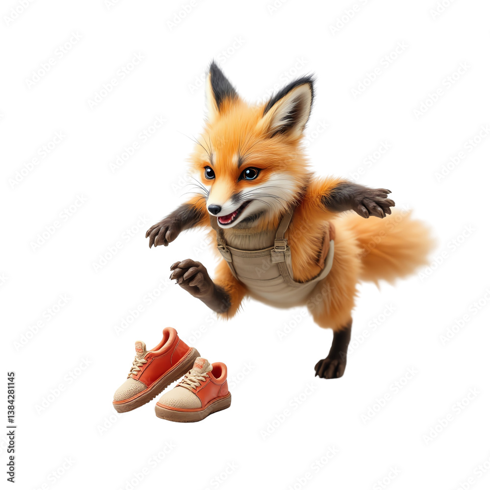 Obraz premium Fox character jumping with sneakers