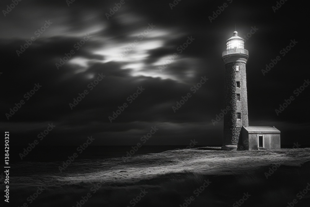 Fototapeta premium Lighthouse in infrared against dark sky