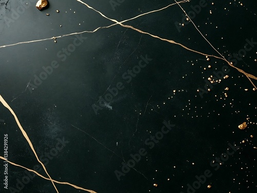 Elegant dark backdrop with liquid gold veins and dispersed particles imagery