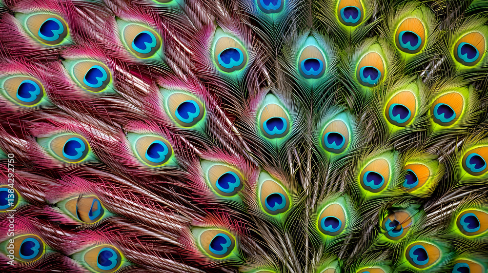 Obraz premium Close Up Colorful Peacock Feather Pattern