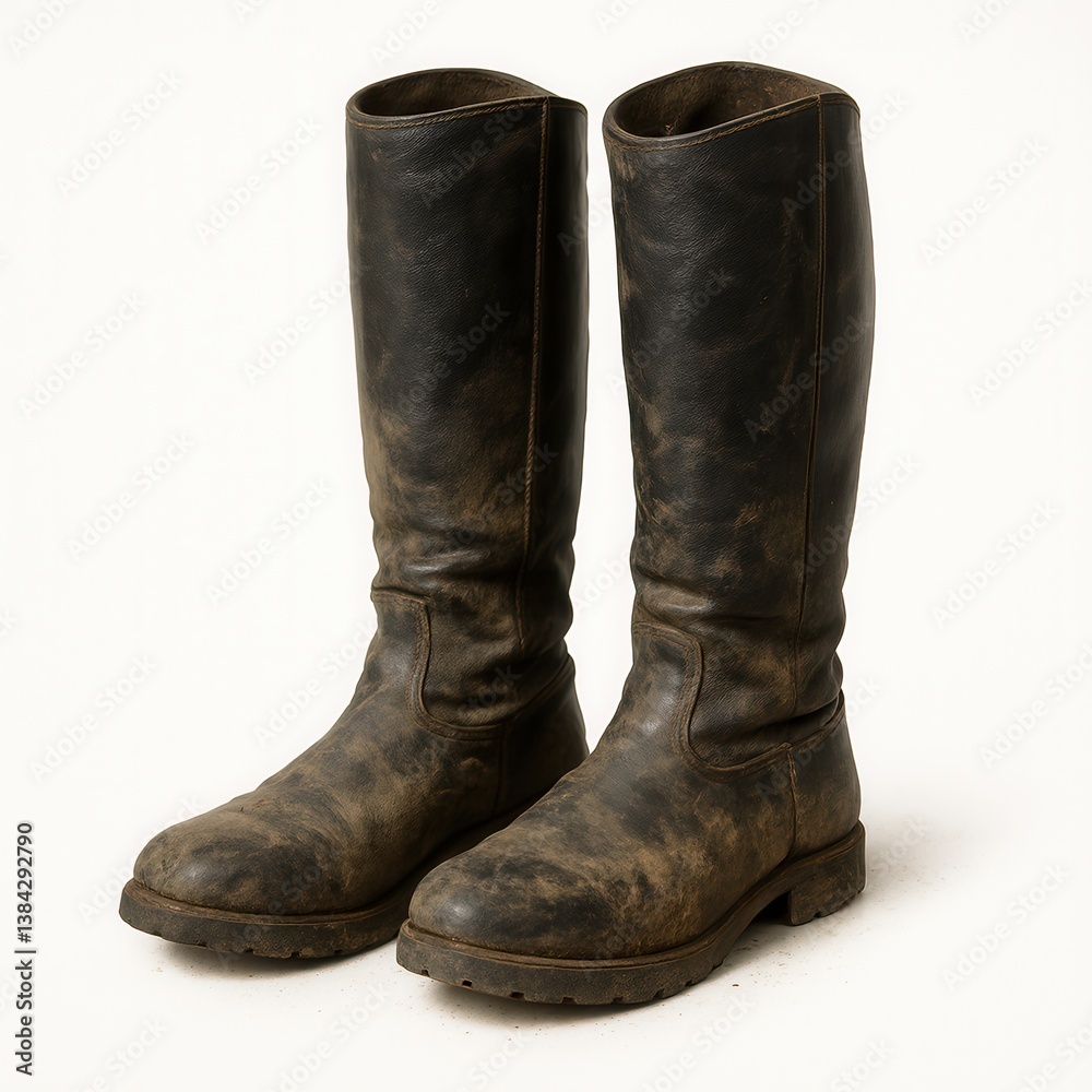 custom made wallpaper toronto digitalWorn black knee-high boots on a light background.