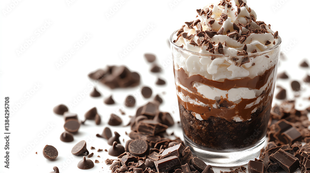 Delicious chocolate dessert layered with cream, topped with chocolate shavings, perfect for sweet indulgence. Delicious chocolate dessert layered with cream, topped with chocolate shavings, perfect for sweet indulgence.