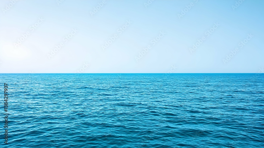 Obraz premium Blue Ocean And Sky Horizon With Calm Water Surface In Bright Sunlight