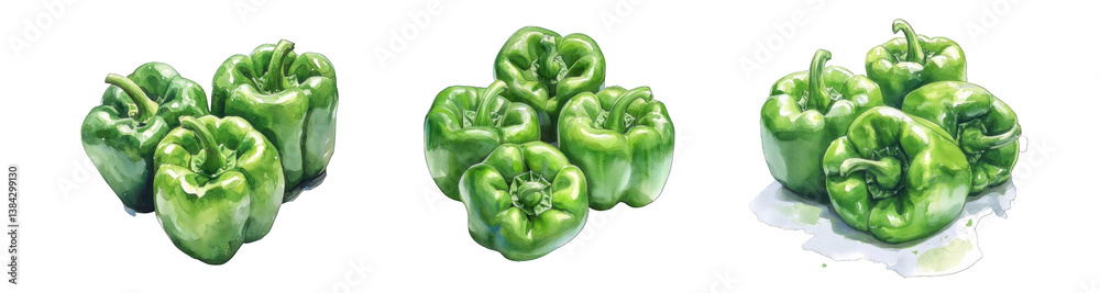 Collection of PNG. Watercolor Painting of a Green Bell Pepper, isolated on a transparency background. Collection of PNG. Watercolor Painting of a Green Bell Pepper, isolated on a transparency background.