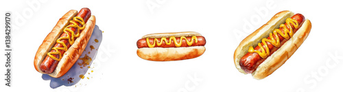 Collection of PNG. Watercolor Painting of a Hotdog, isolated on a transparency background.