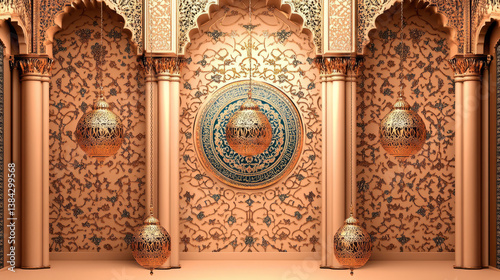Ornate Moroccan interior with arches and decorative wall