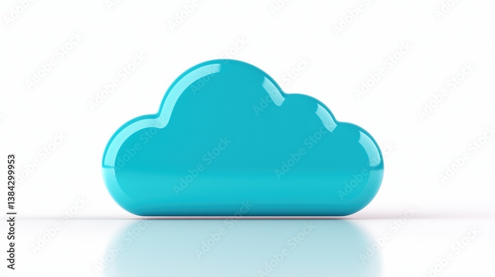 Glossy Turquoise Cloud Icon on Minimalist Background Glossy Turquoise Cloud Icon on Minimalist Background
