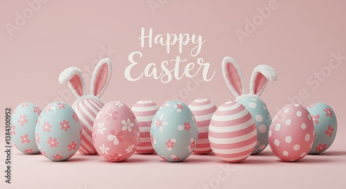 A Whimsical Easter Bunny Peeking from Behind a Painted Egg, Surrounded by Vibrant Wildflowers and Soft Golden-Hour Sunlight, with a Blue Spring Sky Above
