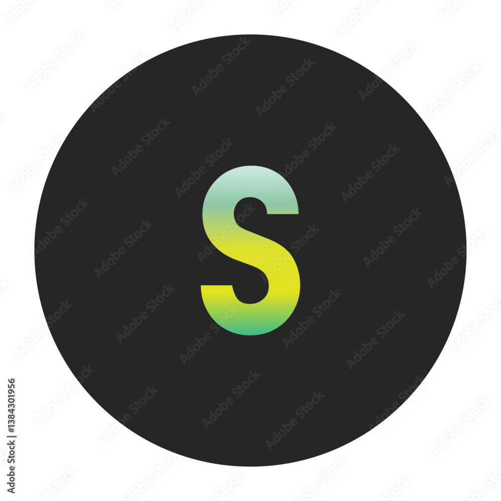 Minimalist Lowercase Letter s with Green and Yellow Gradient on a Black Circle Symbolizing Sustainability and World Environment Day Minimalist Lowercase Letter s with Green and Yellow Gradient on a Black Circle Symbolizing Sustainability and World Environment Day