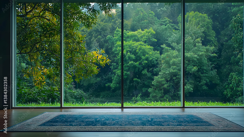 Obraz premium Tranquil Room With Rainy Day View