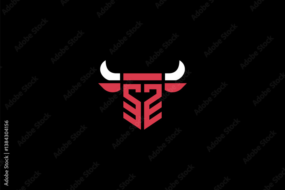 Abstract Bull Monogram Logo.bold and aggressive emblem seamlessly integrates the letters