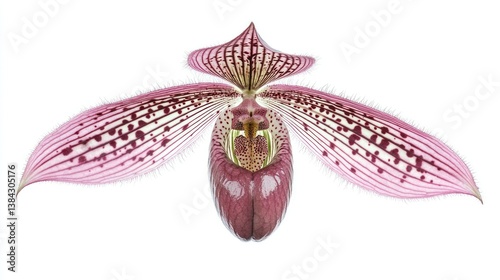 Rothschildâ€™s Slipper Orchid (Paphiopedilum rothschildianum) isolated on white background photo