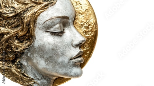 Selene (Moon Goddess) gold and siliver isolated isolated on white background