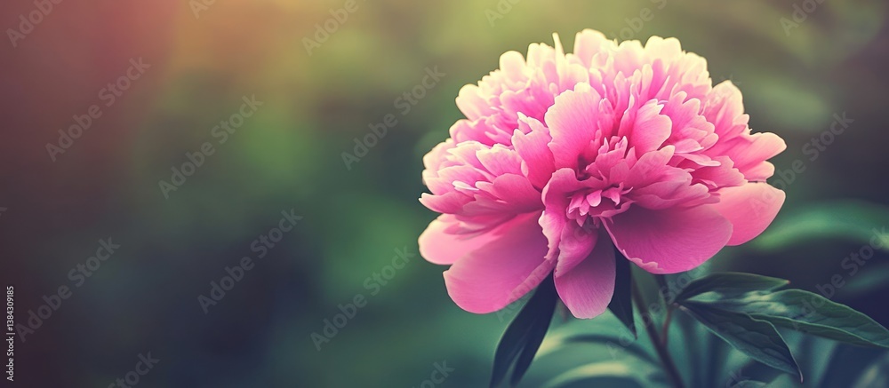 Fototapeta premium Captivating pink peony bloom against an ethereal and hazy backdrop