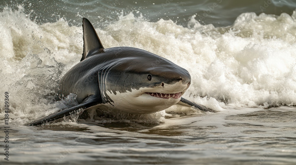 Fototapeta premium Great White Shark in Ocean Waves
