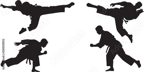 Dynamic Martial Arts Sparring Silhouettes Showcasing the Balance and Discipline of Traditional Techniques