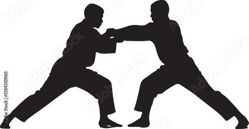Dynamic Martial Arts Sparring Silhouettes Showcasing the Balance and Discipline of Traditional Techniques