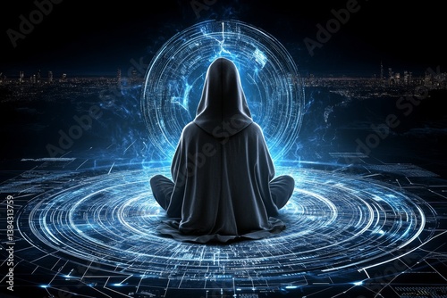 A cyberpunk hacker manipulating corporate budget algorithms to redistribute wealth photo
