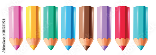 Color pencil colorful elements clipart set. 3d color pencil school items clip art collection for educational drawing and writing art supplies vector illustration.
