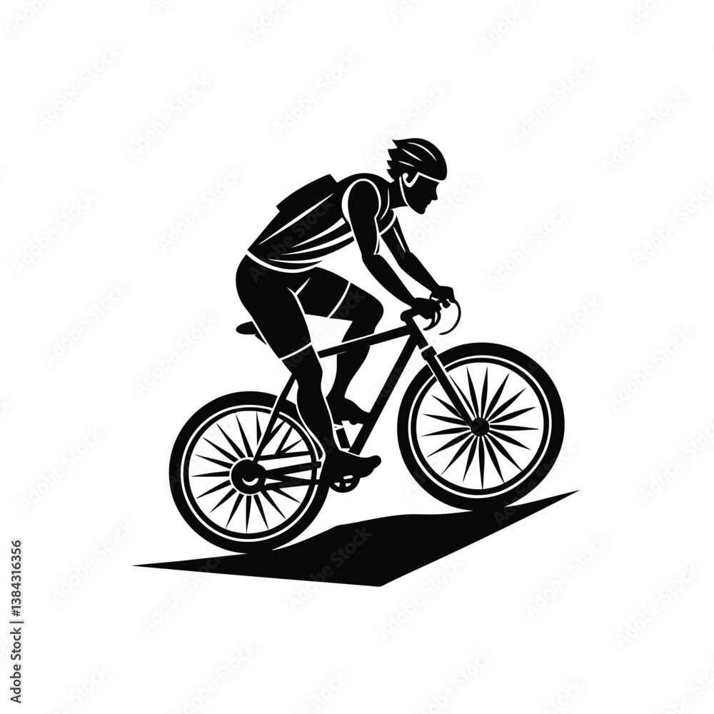 Obraz premium A boy riding bicycle silhouette vector on white background.