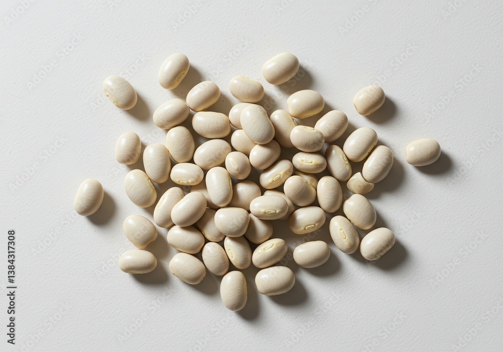 White beans scattered overhead view White beans scattered overhead view