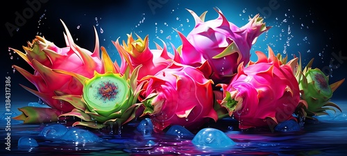 abstrak rainbow color Dragonfruit in drakness, ai generative