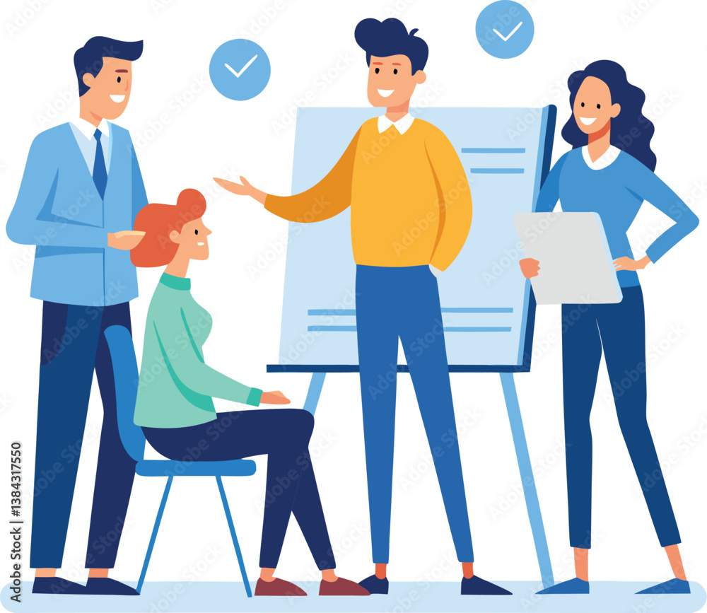 business teamwork and data presentation flat vector illustration business teamwork and data presentation flat vector illustration