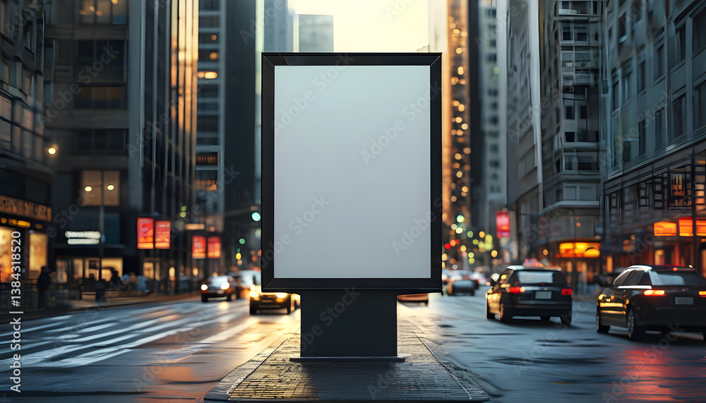 Empty billboard display in urban city street advertising space evening glow metropolitan environment perspective on marketing trends Empty billboard display in urban city street advertising space evening glow metropolitan environment perspective on marketing trends