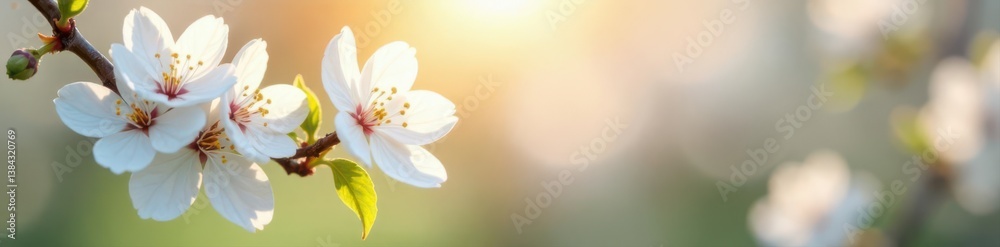 Fototapeta premium Delicate white blossoms frame a vibrant spring scene , spring floral, white floral, background