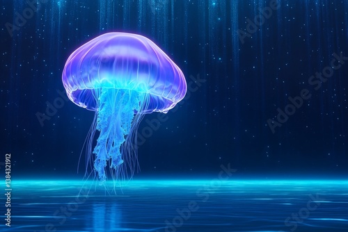 A genetically engineered jellyfish floating in an advanced underwater research lab