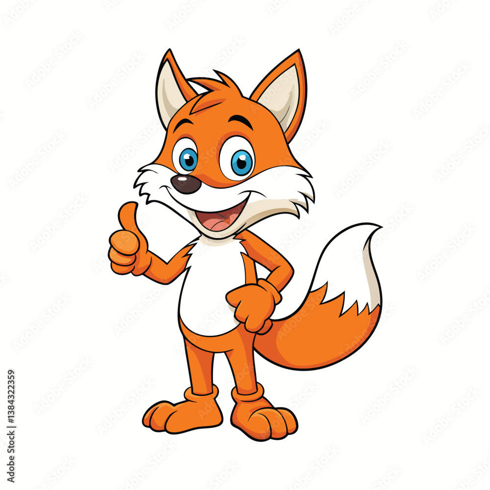 Fototapeta premium Cute funny, smiling Fox character giving a thumbs up vector illustration