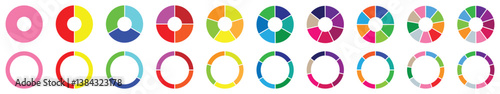 Pie chart set Circle pie chart diagram. Circle icons for infographic. Colorful diagram collection with 2,3,4,5,6,7,8,9,10, sections or steps. Flat process cycle. Progress sectors, vector-eps 10