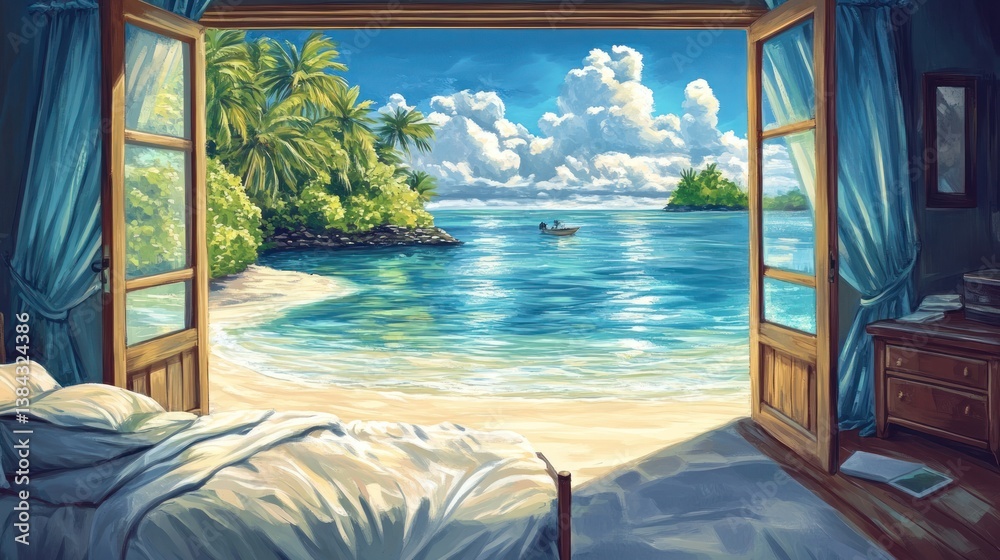 Fototapeta premium Tropical Paradise Bedroom View