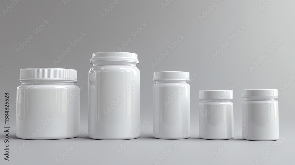 Various Sizes of White Containers Lined up on a Plain Background Showcasing Simple Design Elements Various Sizes of White Containers Lined up on a Plain Background Showcasing Simple Design Elements